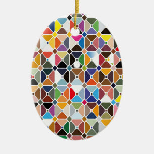 Multicolore geometric patterns with octagon shapes ceramic tree decoration