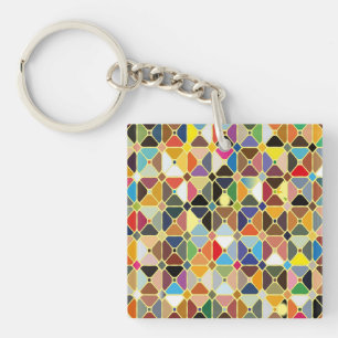 Multicolore geometric patterns with octagon shapes key ring
