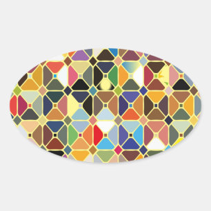 Multicolore geometric patterns with octagon shapes oval sticker
