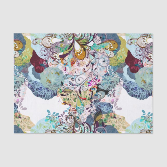 Multicolored abstract floral overlay pattern tissue paper (Front)