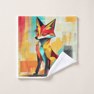 multicolored abstract fox in geometric style wash cloth
