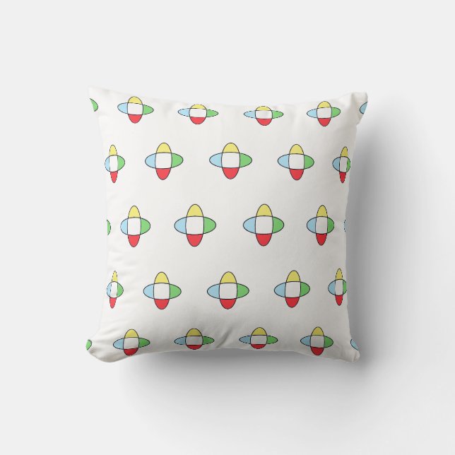 Multicolored Abstract Geometric Pattern on White Cushion (Front)