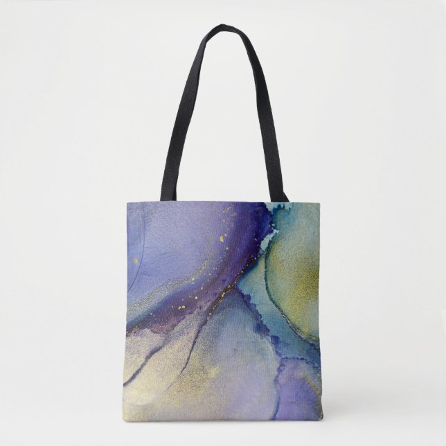 Multicolored Abstract Liquid Art & Gold Tote Bag (Front)