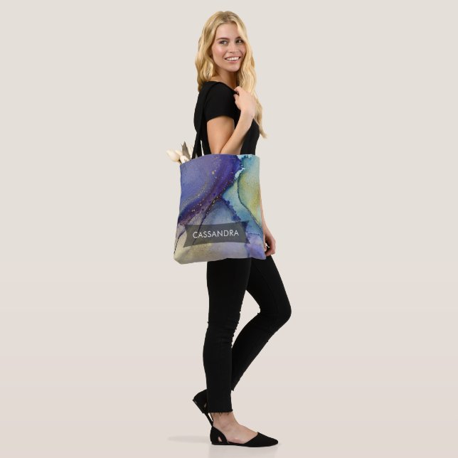 Multicolored Abstract Liquid Art & Gold Tote Bag (On Model)