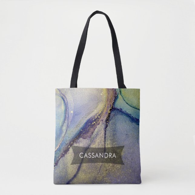 Multicolored Abstract Liquid Art & Gold Tote Bag (Front)