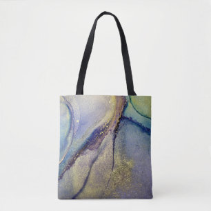Multicolored Abstract Liquid Art & Gold Tote Bag