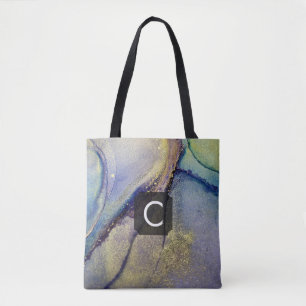 Multicolored Abstract Liquid Art & Gold Tote Bag