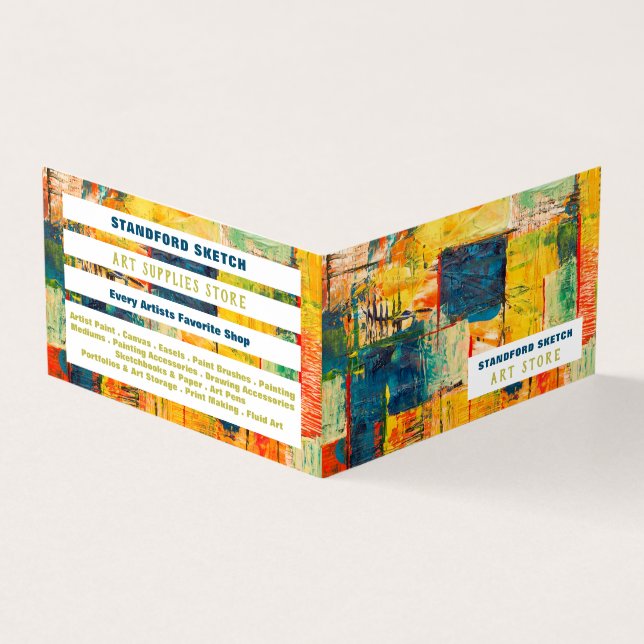 Multicolored Abstract Paint, Art Supplies Store Business Card (Outside)