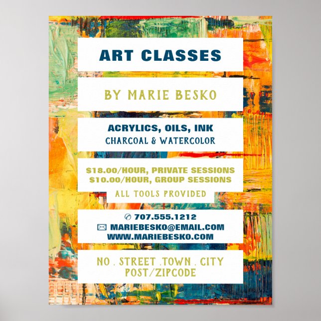 Multicolored Abstract Paint Art Teacher, Art Class Poster (Front)