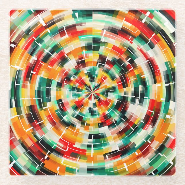 Multicolored Abstract Pattern Glass Coaster (Front)