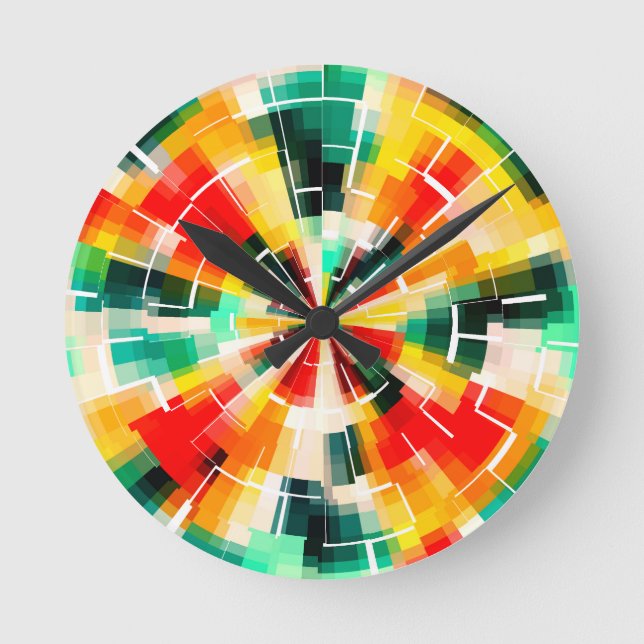 Multicolored Abstract Pattern Round Clock (Front)