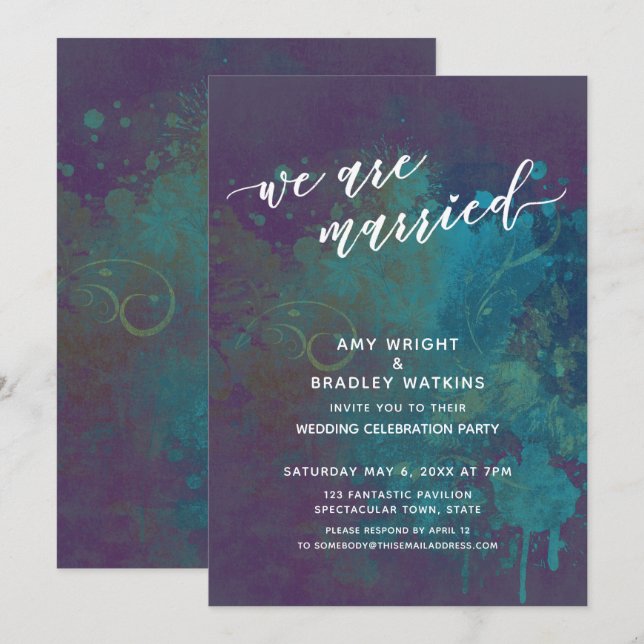 Multicolored Abstract We Are Married Handwriting Invitation (Front/Back)