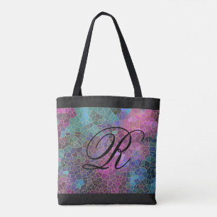 Multicolored and Gold Mosaic Design with Monogram Tote Bag