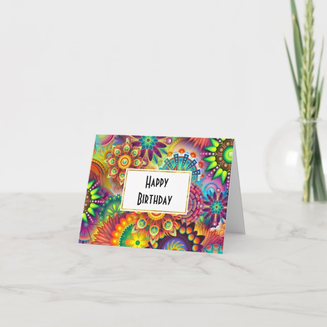 Multicolored Art Deco Flower Shapes Birthday Card (Front)