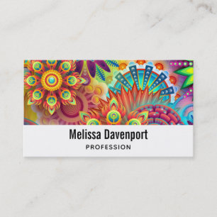 Multicolored Art Deco Flower Shapes Pattern Business Card