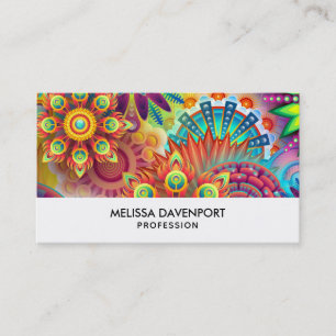 Multicolored Art Deco Flower Shapes Pattern Business Card