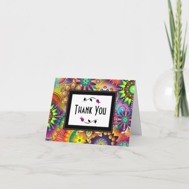 Multicolored Art Deco Flower Shapes Thank You (Front)