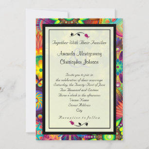 Multicolored Art Deco Flowers Abstract Wedding Invitation