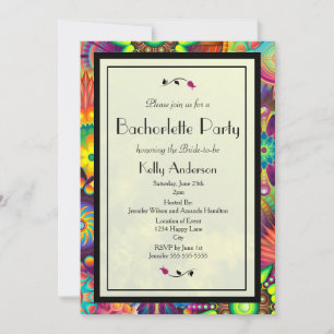 Multicolored Art Deco Flowers Bachelorette Party Invitation
