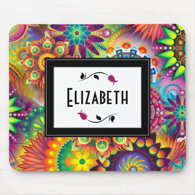 Multicolored Art Deco Pattern Personalized Mouse Mat (Front)