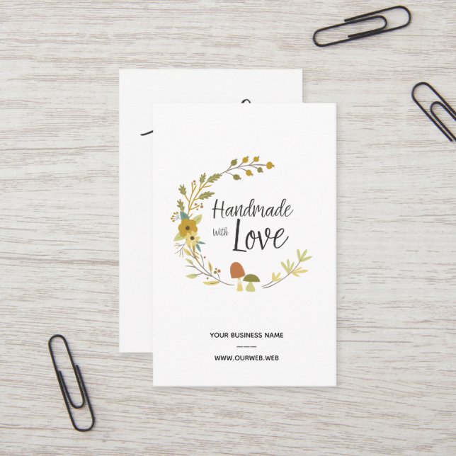 Multicolored Autumn Handmade with Love Quote Business Card (Front/Back In Situ)