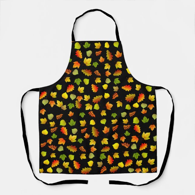 Multicolored Autumn Leaves on Black Apron (Front)
