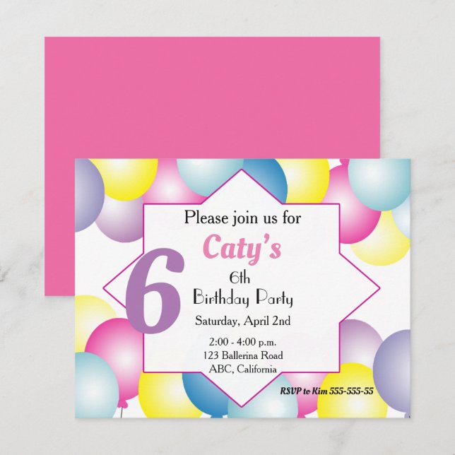 Multicolored balloon Birthday party Invitation (Front/Back)