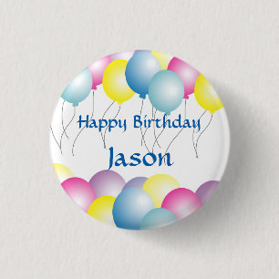 Multicolored balloons birthday party 3 cm round badge