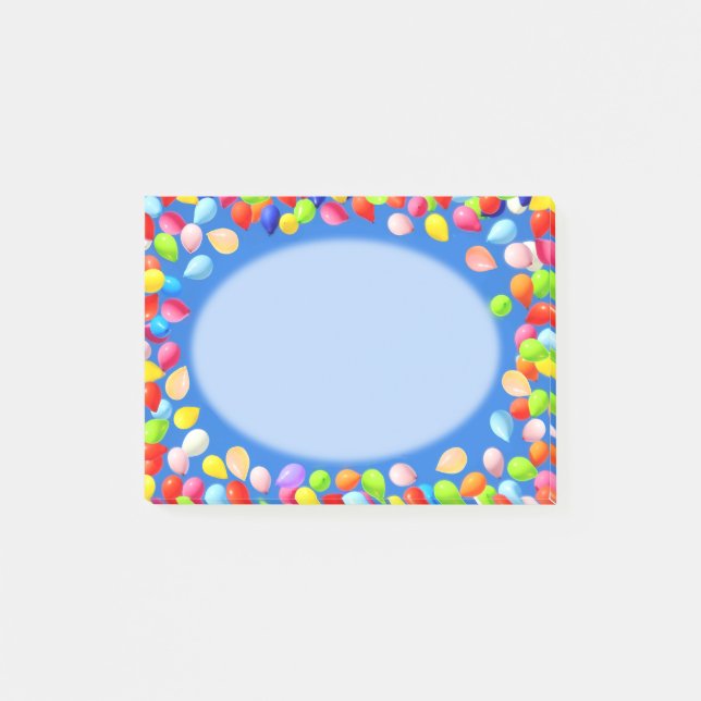 Multicolored balloons on light blue post-it notes (Front)