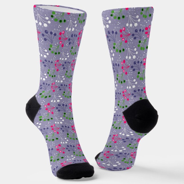 Multicolored berry simple pattern retro sixties socks (Angled)