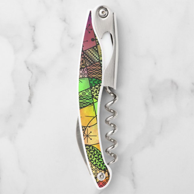 Multicolored, Bold Artsy Abstract Patterned Corkscrew (Back)