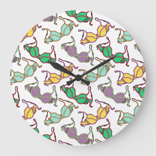 Multicolored Bra Pattern Large Clock (Front)