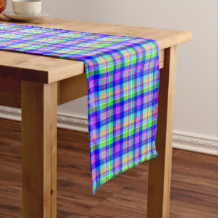 Multicolored bright neon with a checkered pattern medium table runner