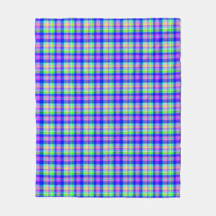 Multicolored bright neon with a chequered pattern fleece blanket
