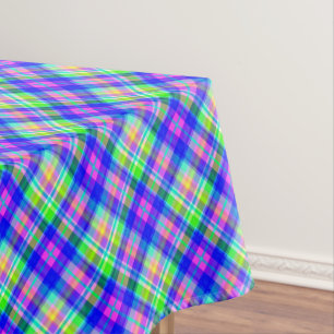 Multicolored bright neon with a chequered pattern tablecloth