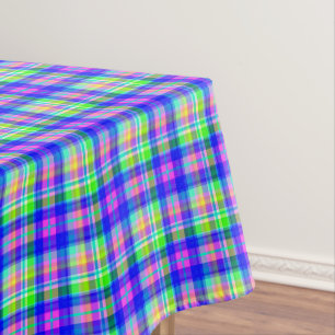 Multicolored bright neon with a chequered pattern tablecloth