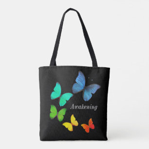Multicolored Butterflies on Black Tote Bag