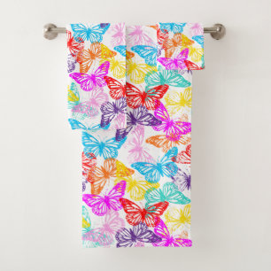 Multicolored Butterflies Pattern Bath Towel Set
