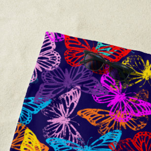 Multicolored Butterflies Pattern Beach Towel