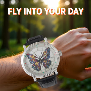 Multicolored butterfly design  watch