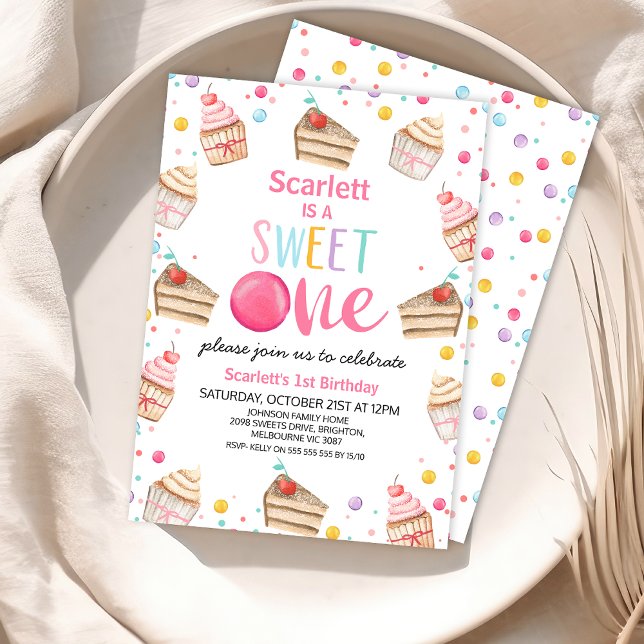 Multicolored Cake Candy Sweet One 1st Birthday Invitation (Printable Little Girls Sweet One 1st Birthday Invitation, Sweet One First Birthday Party Invite,)