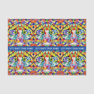 Multicolored Cat Face - Green Eyes - Celebration T Tissue Paper