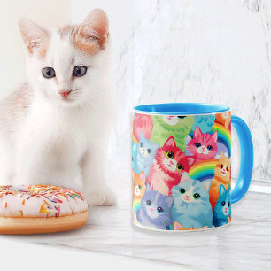 Multicolored Cats in a Garden of Rainbows Cute Fun Mug