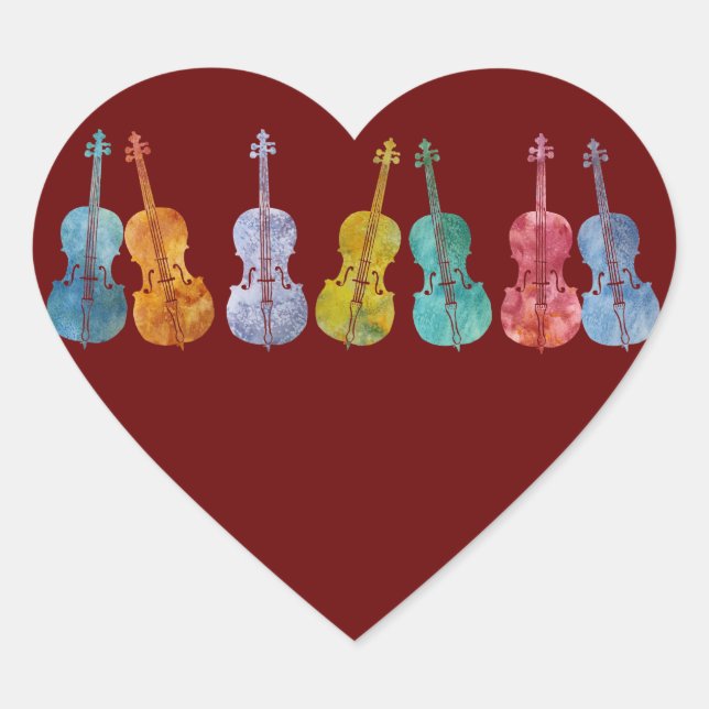Multicolored Cellos Heart Sticker (Front)