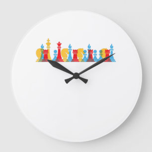 Multicolored Chess Pieces Thinking Smart Gift Large Clock