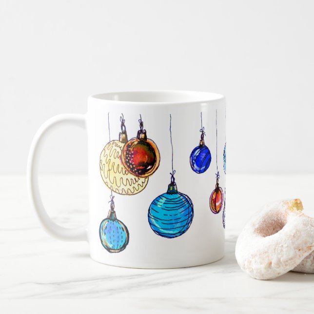 Multicolored Christmas balls Coffee Mug (With Donut)