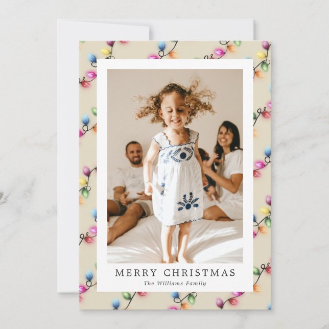 Multicolored Christmas Lights Photo Holiday Card (Front)