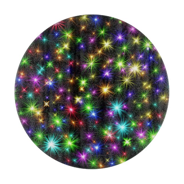 Multicolored Christmas Star Rays Pattern Cutting Board (Front)