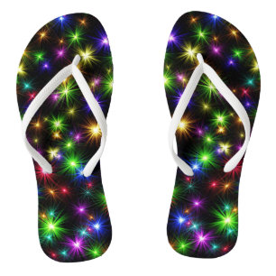 Multicolored Christmas Star Rays Pattern Flip Flops
