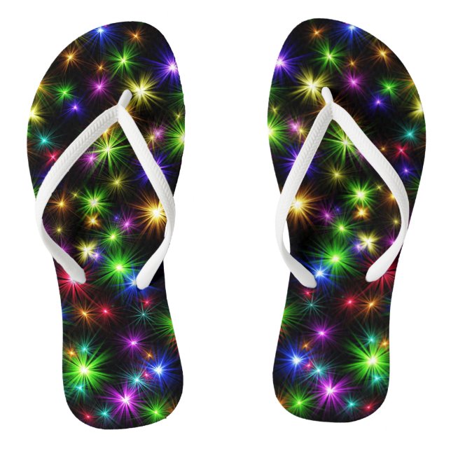 Multicolored Christmas Star Rays Pattern Flip Flops (Footbed)